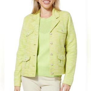 New Chartreuse Tweed Jacket Old Money Couture Size XL Career Work Preppy HSN